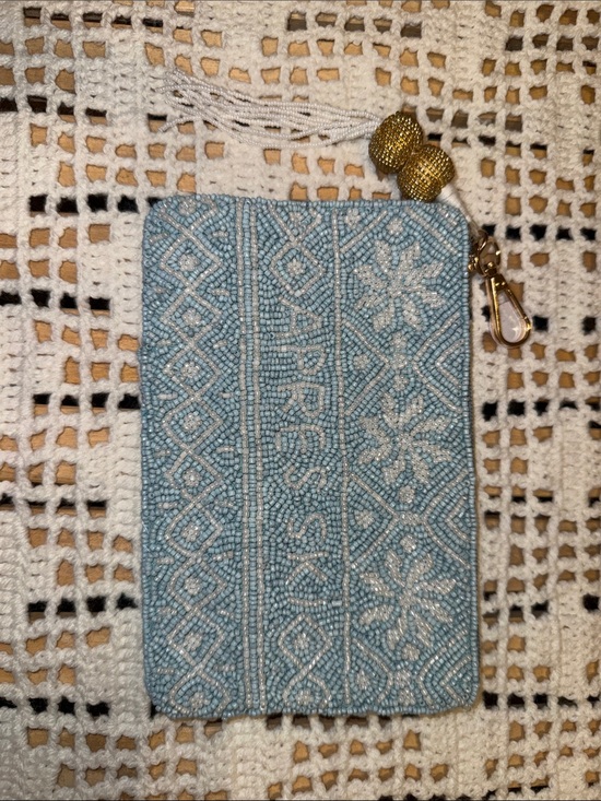 Free People Handbags - Free People Light Blue Beaded Wristlet with White Accents